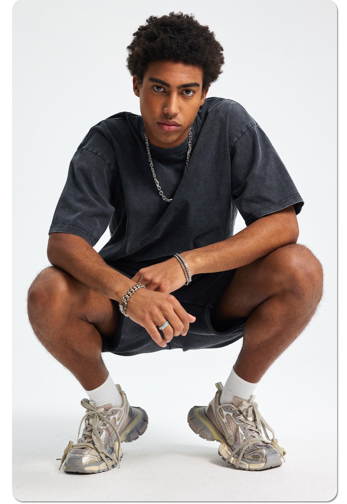 Mens Washed Oversized 100%Cotton T-shirt D-8808