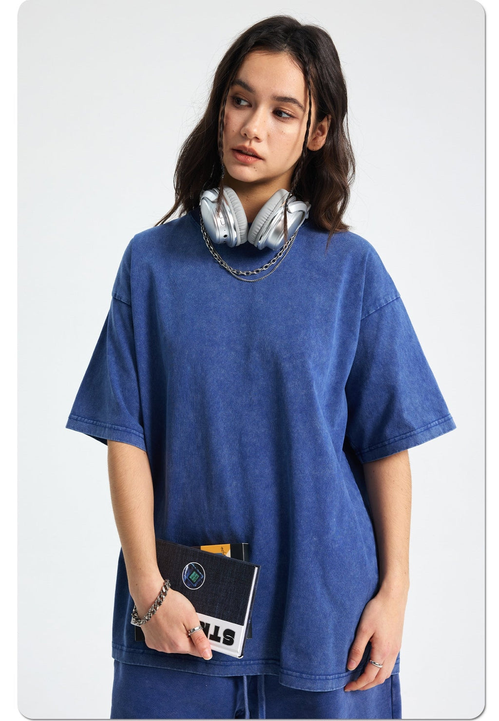 Mens Washed Oversized 100%Cotton T-shirt D-8808