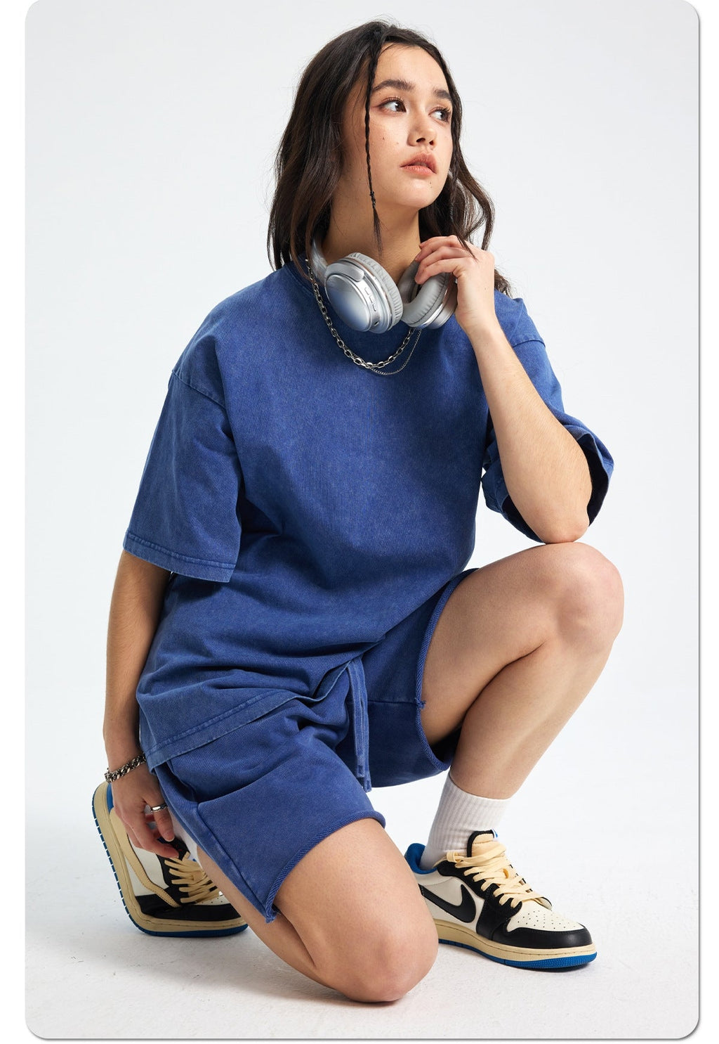 Mens Washed Oversized 100%Cotton T-shirt D-8808