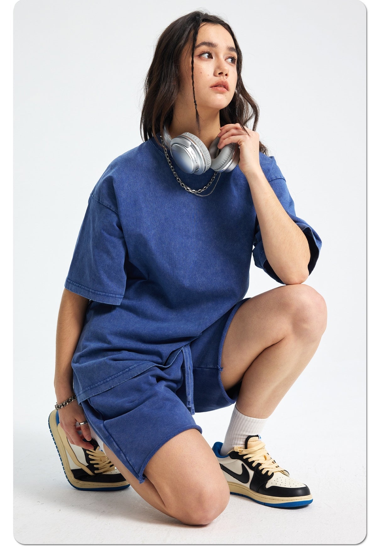 Mens Washed Oversized 100%Cotton T-shirt D-8808
