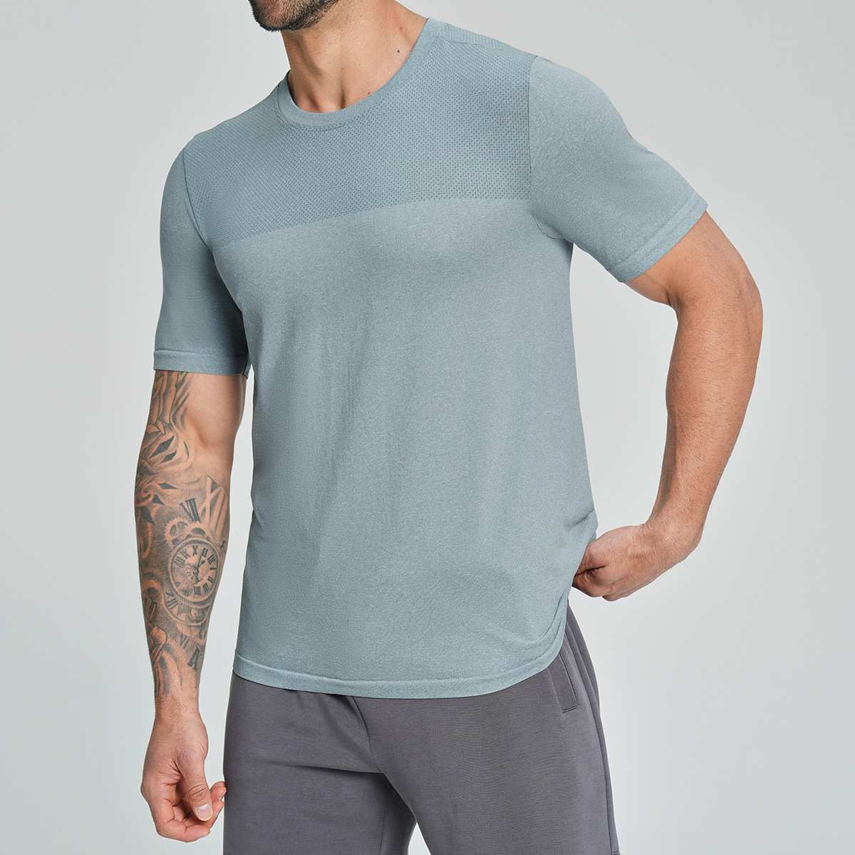 Mens Sports Fitness 64%nylon 36%polyester Tshirt DD-EDX1110 print logo 4