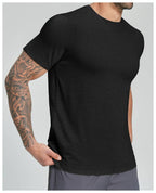 Mens Gym Fitness 64.5%Lyocell 27.7%Cotton Wool 7.8%spandex Tshirt DD-EDX3539 print logo 18