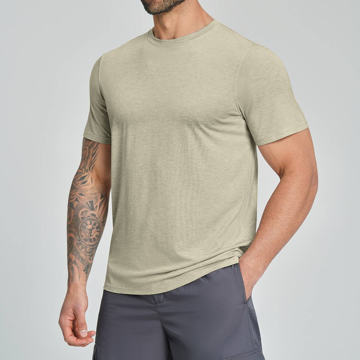 Mens Gym Fitness 64.5%Lyocell 27.7%Cotton Wool 7.8%spandex Tshirt DD-EDX3539 print logo 8