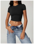 Womens Casual Activewear 78%nylon 22%spandex Baby Tee DDX8743 print logo 26