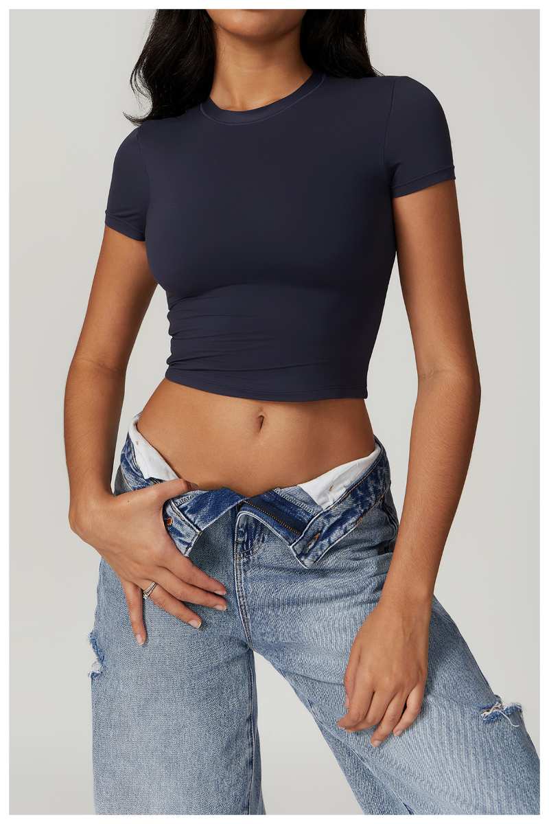 Womens Casual Activewear 78%nylon 22%spandex Baby Tee DDX8743 print logo 46