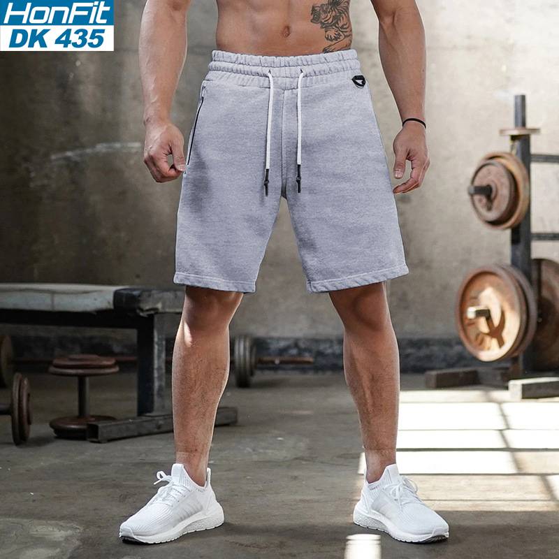 Mens Gym Training 80% Cotton 20% Polyester Shorts DK435 print logo 4