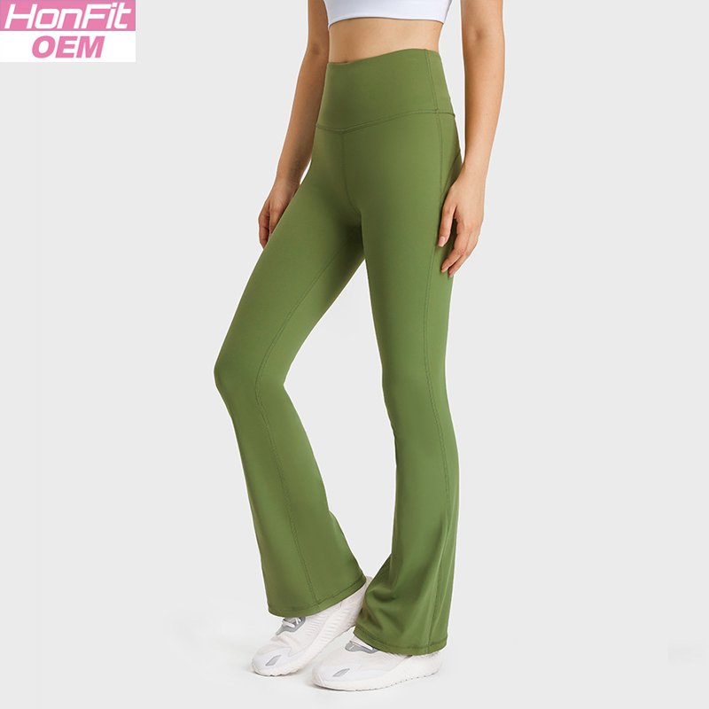 Womens Workout Fitness 220gsm 80%nylon 20%spandex Flared Leggings DL204 print logo 11