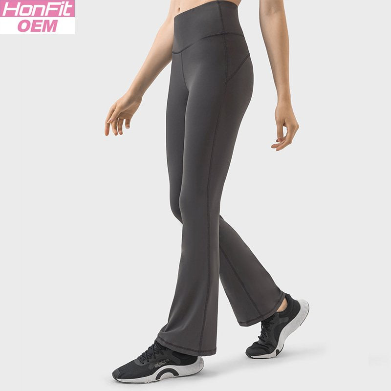 Womens Workout Fitness 220gsm 80%nylon 20%spandex Flared Leggings DL204 print logo 12
