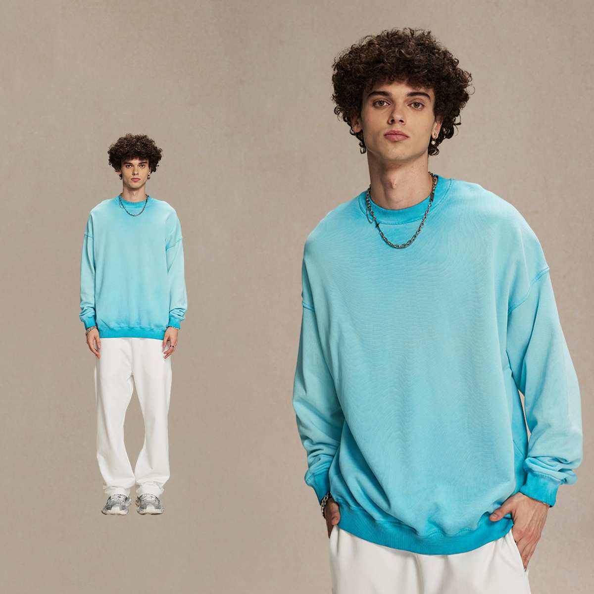 Mens Streetwear Washed 100% cotton Sweatshirt DQ-2323 print logo 9