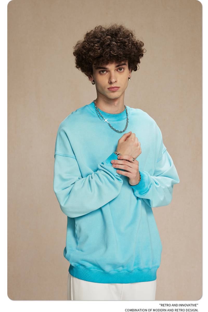 Mens Streetwear Washed 100% cotton Sweatshirt DQ-2323 print logo 61