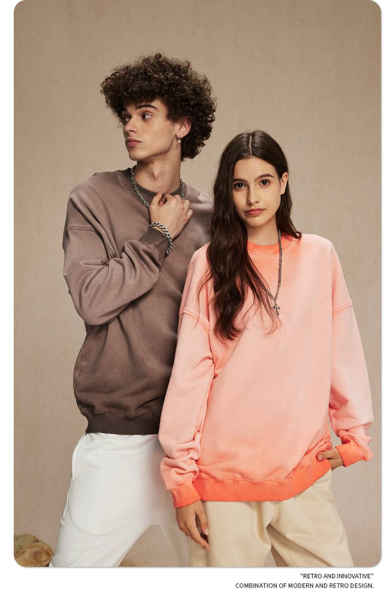 Mens Streetwear Washed 100% cotton Sweatshirt DQ-2323 print logo 37