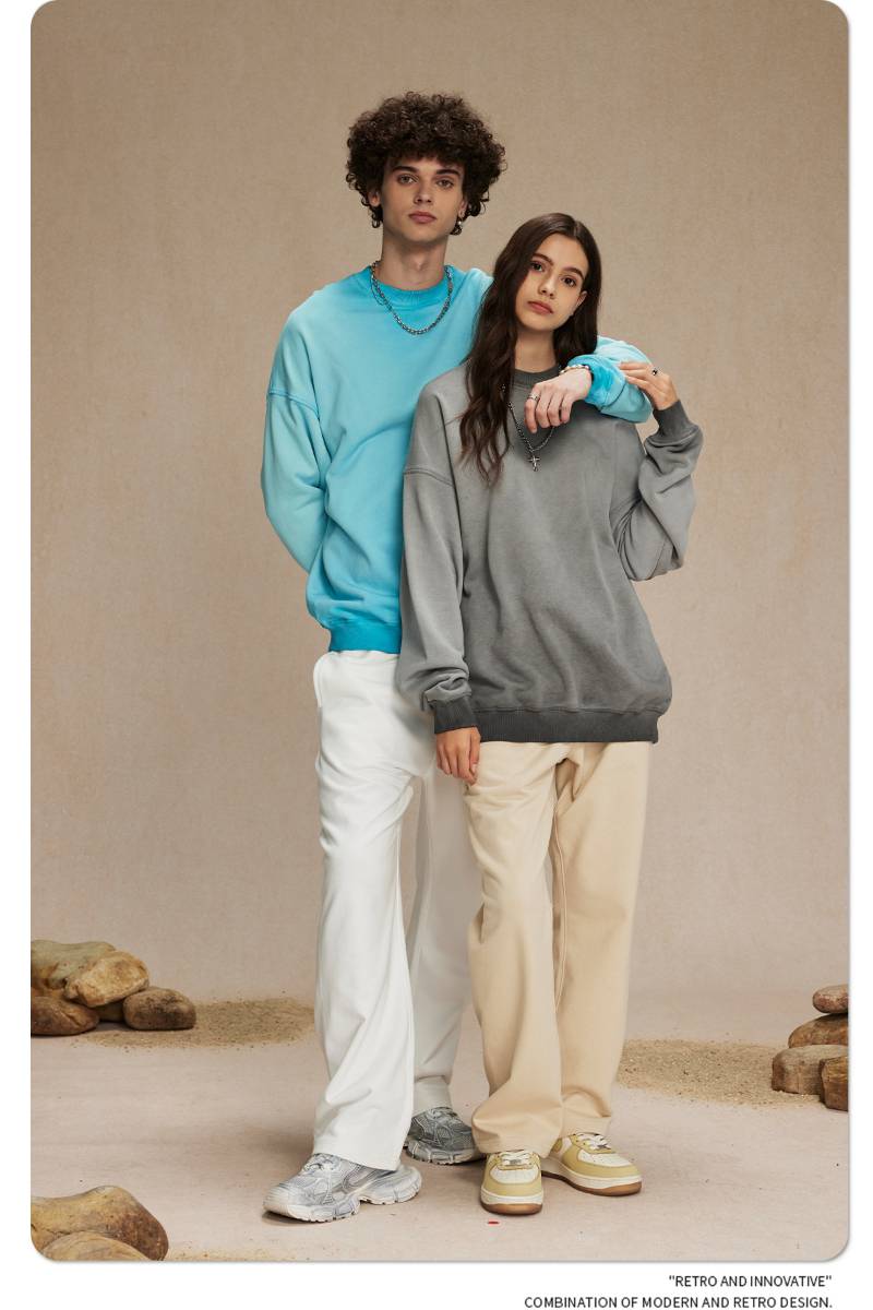Mens Streetwear Washed 100% cotton Sweatshirt DQ-2323 print logo 54