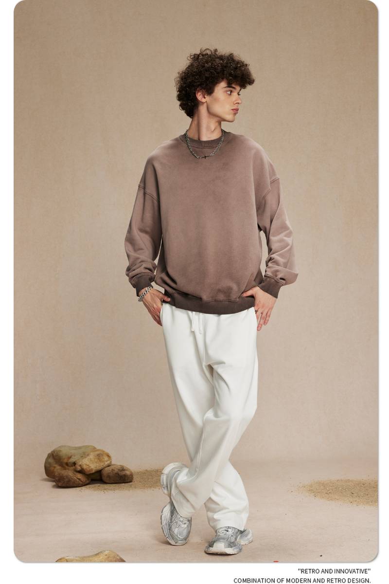 Mens Streetwear Washed 100% cotton Sweatshirt DQ-2323 print logo 42