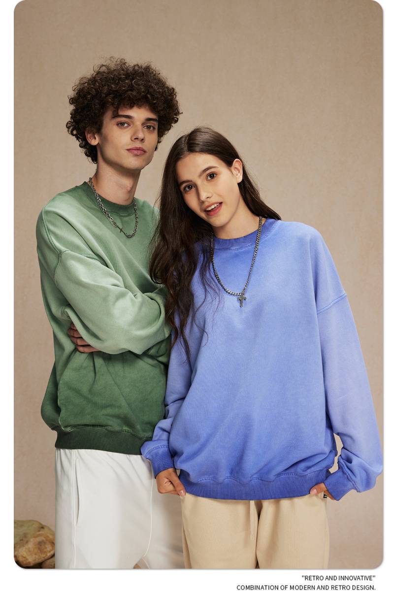 Mens Streetwear Washed 100% cotton Sweatshirt DQ-2323 print logo 46
