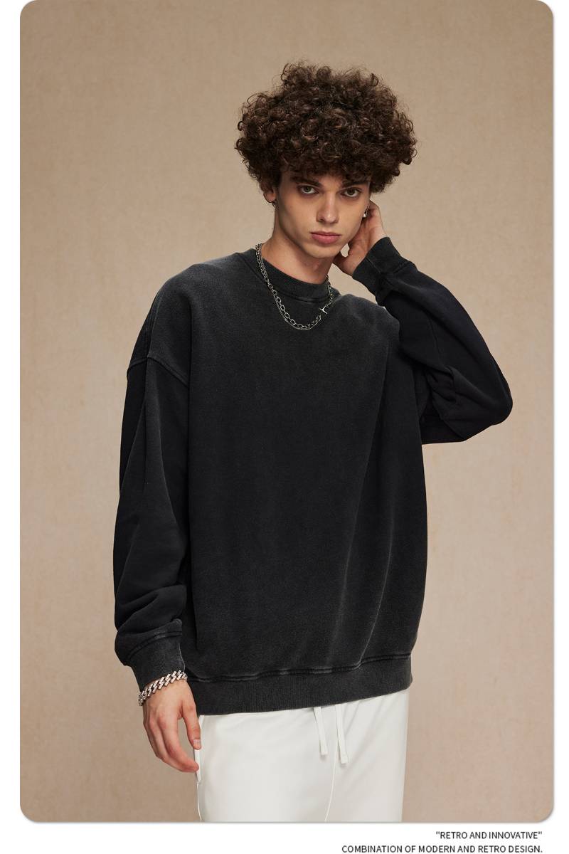 Mens Streetwear Washed 100% cotton Sweatshirt DQ-2323 print logo 34