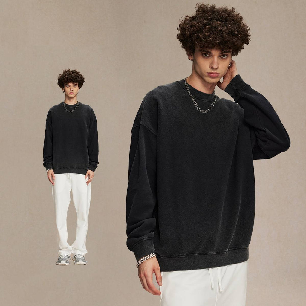 Mens Streetwear Washed 100% cotton Sweatshirt DQ-2323 print logo 3