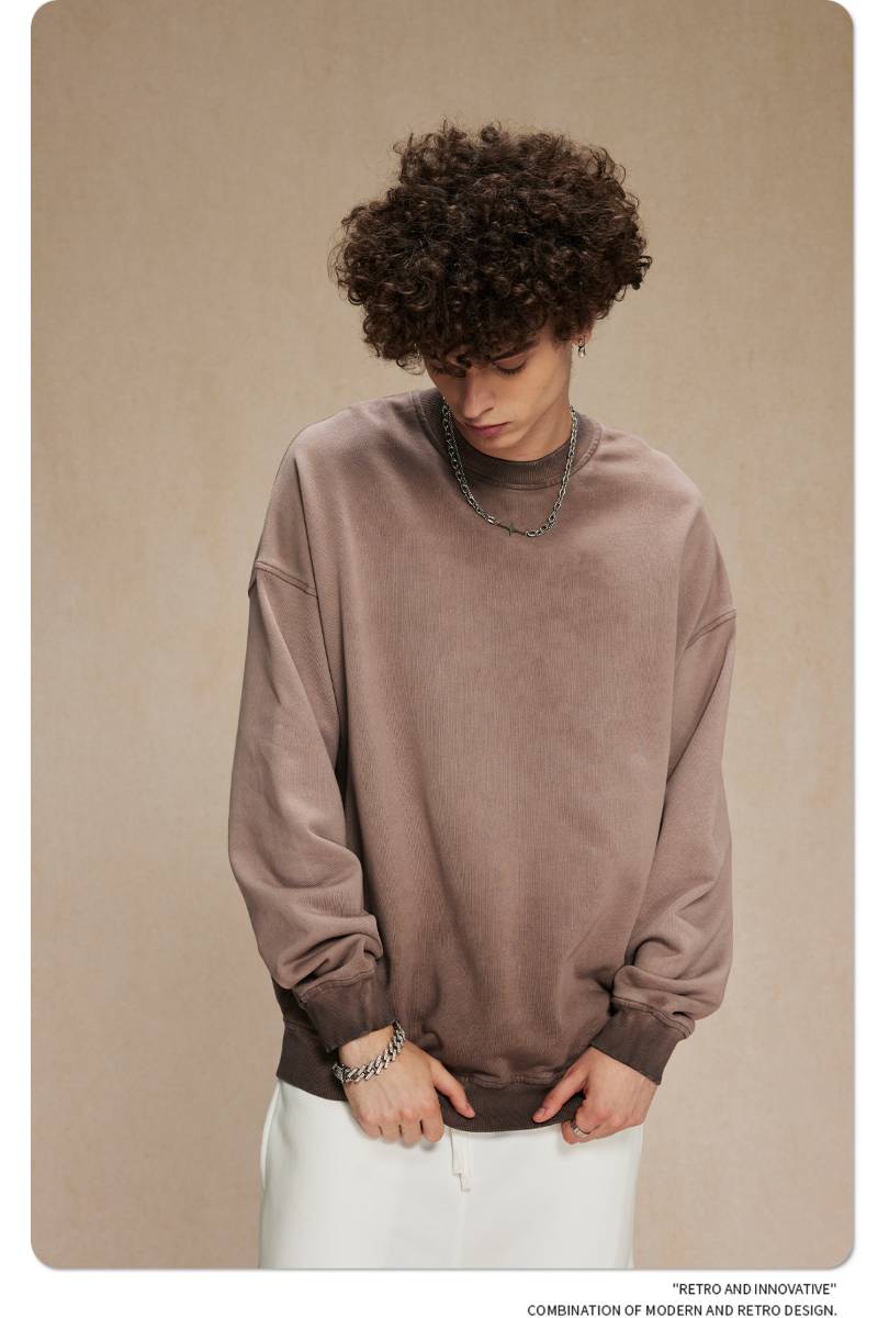 Mens Streetwear Washed 100% cotton Sweatshirt DQ-2323 print logo 43