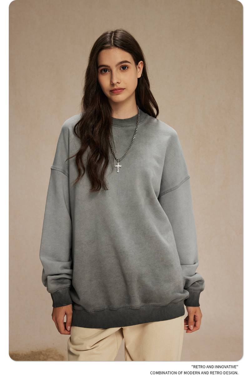 Mens Streetwear Washed 100% cotton Sweatshirt DQ-2323 print logo 59