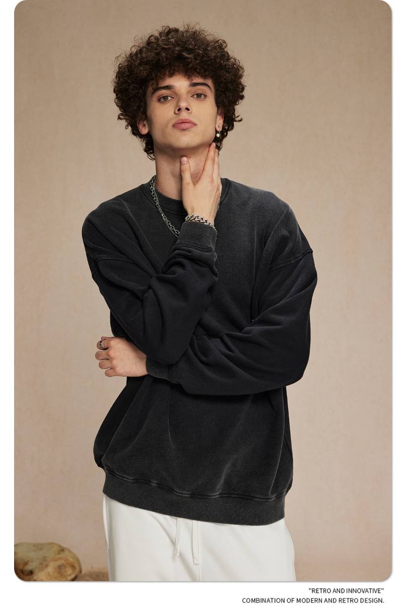 Mens Streetwear Washed 100% cotton Sweatshirt DQ-2323 print logo 35