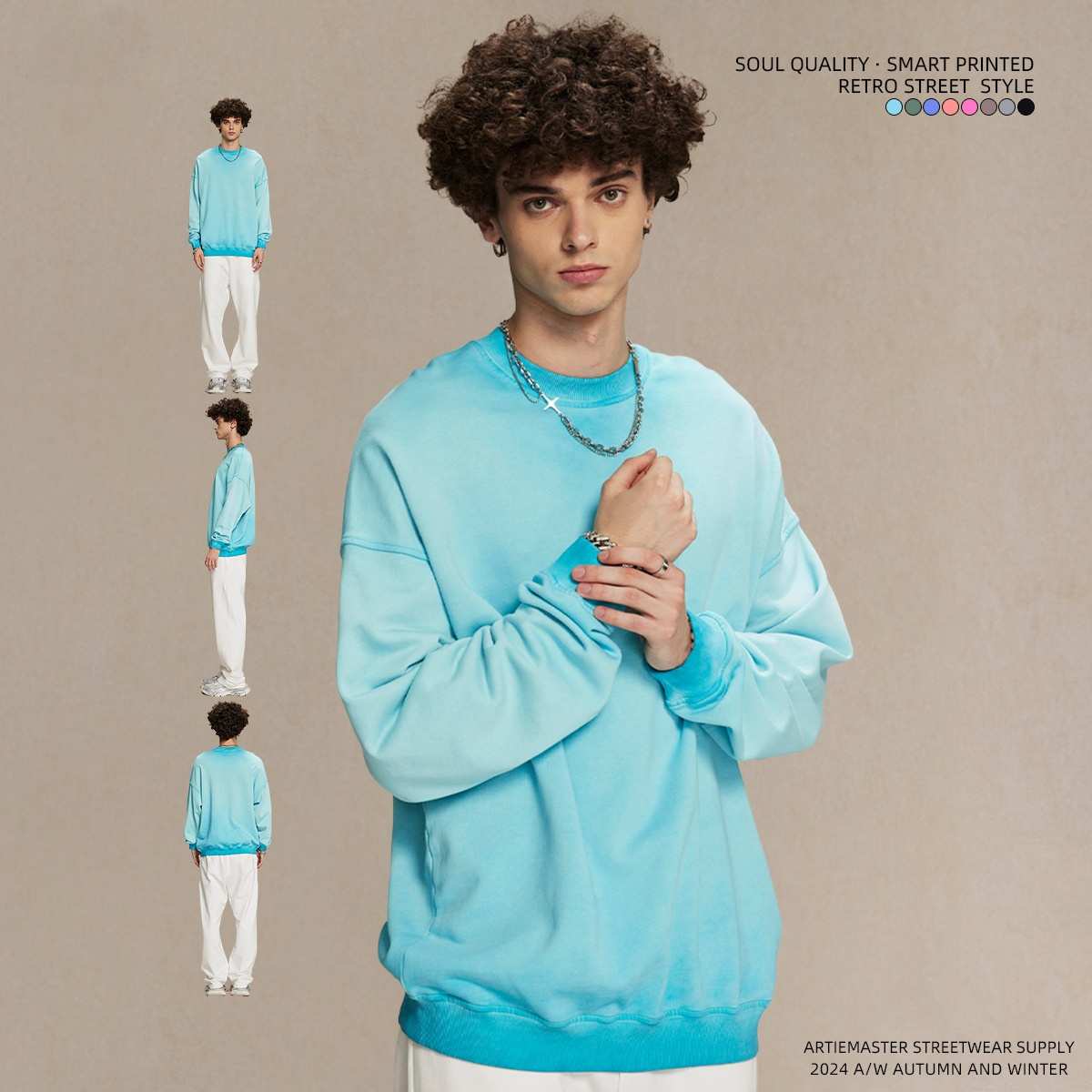 Mens Streetwear Washed 100% cotton Sweatshirt DQ-2323 print logo 12