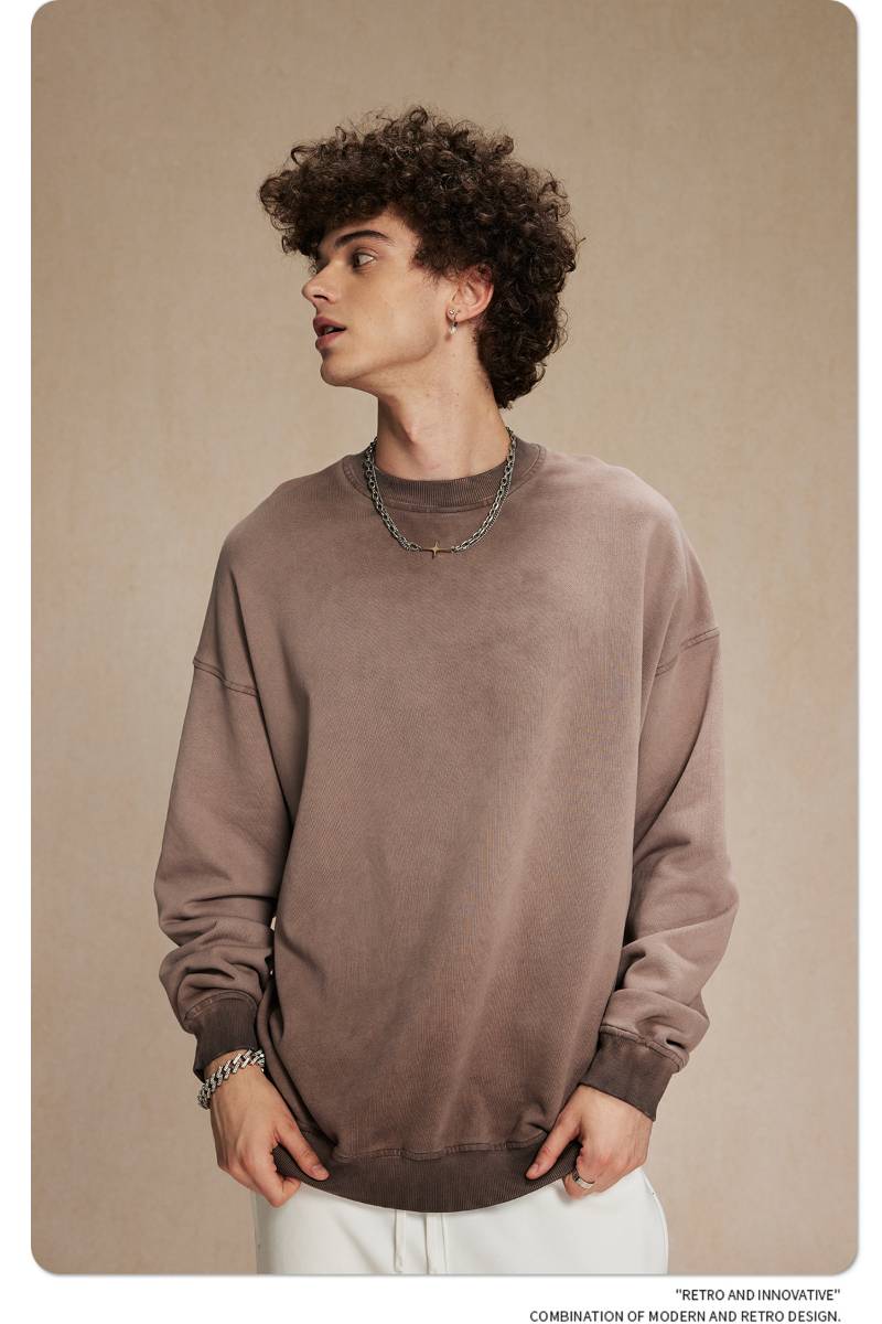 Mens Streetwear Washed 100% cotton Sweatshirt DQ-2323 print logo 44