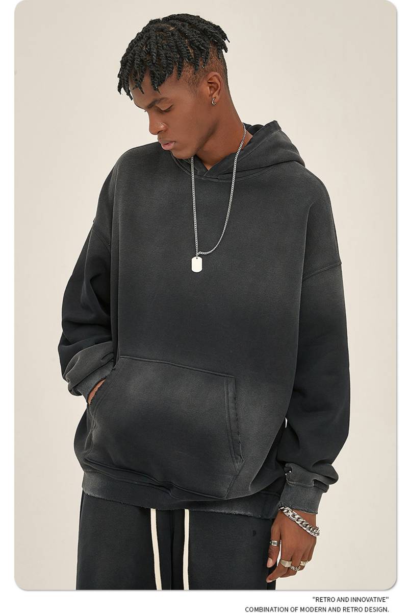 Mens Washed Vintage 52% cotton 48% polyester Hoodie DQ-2520 print logo 61