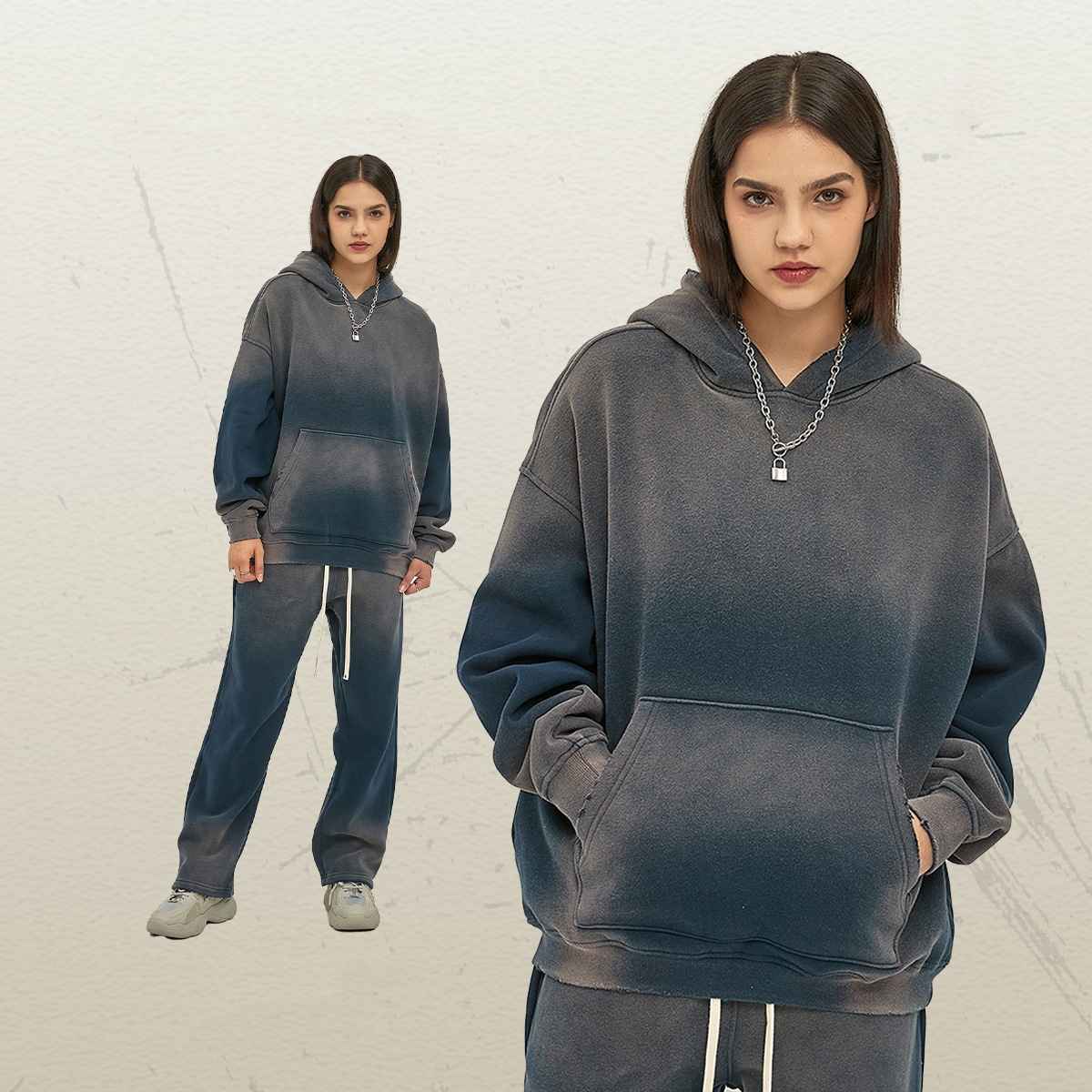 Mens Washed Vintage 52% cotton 48% polyester Hoodie DQ-2520 print logo 26