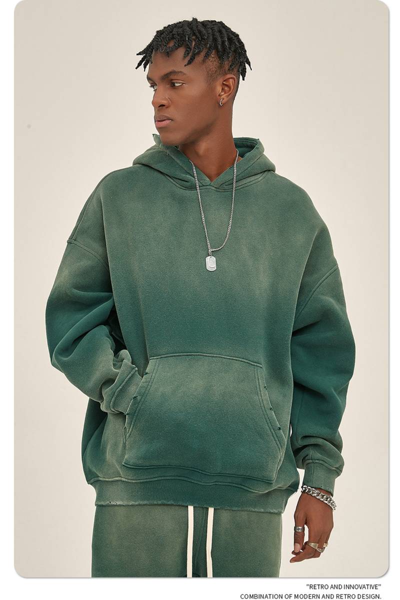 Mens Washed Vintage 52% cotton 48% polyester Hoodie DQ-2520 print logo 79