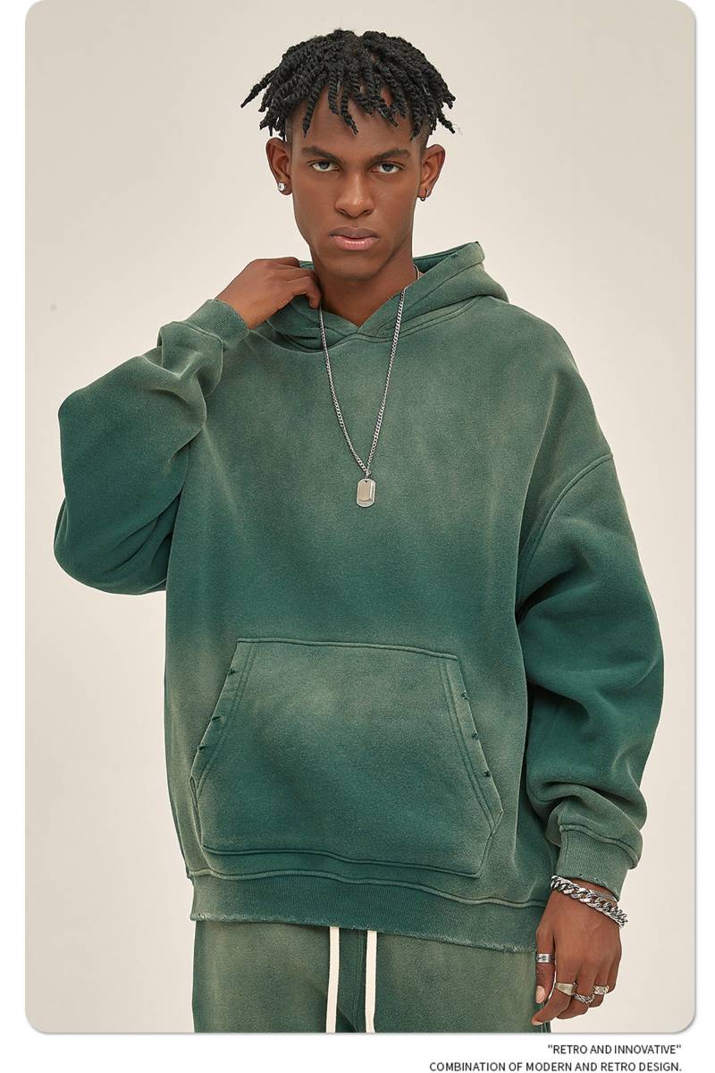 Mens Washed Vintage 52% cotton 48% polyester Hoodie DQ-2520 print logo 80