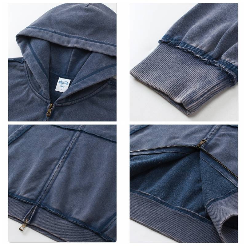 Mens Casual Washed 58% cotton 42% polyester Zip Hoodie DQ-2530 print logo 20