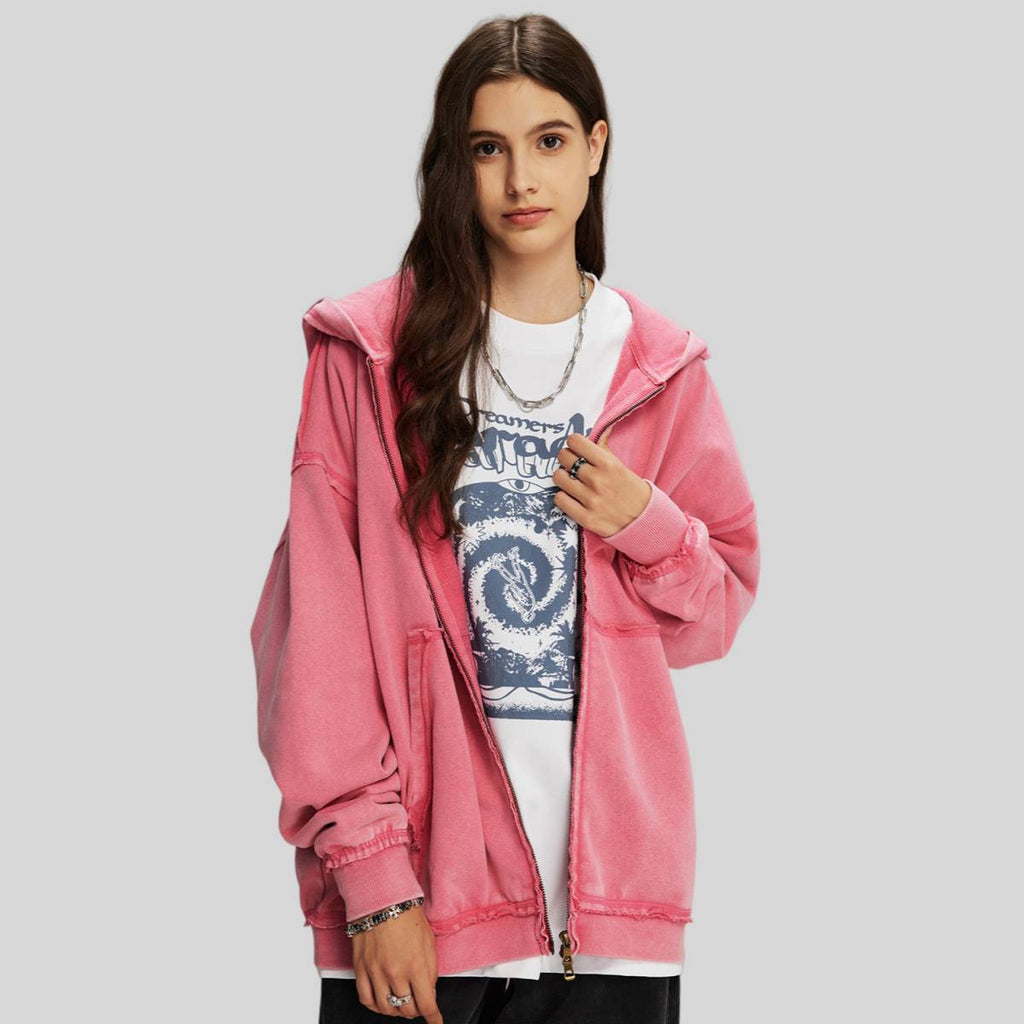 Mens Casual Washed 58% cotton 42% polyester Zip Hoodie DQ-2530 print logo 2