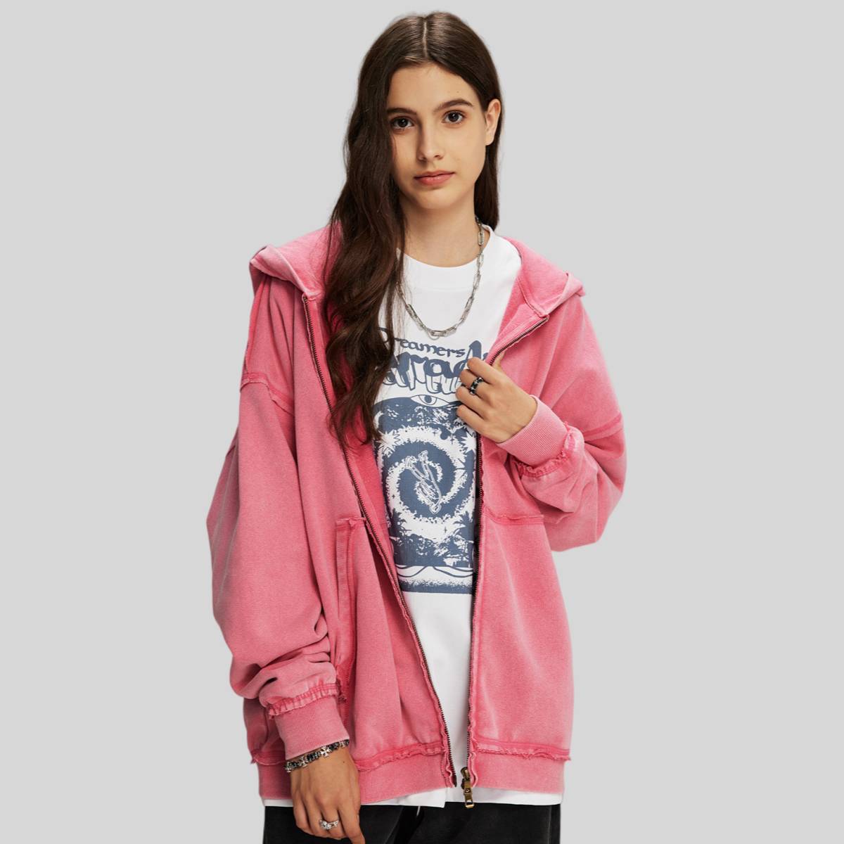 Mens Casual Washed 58% cotton 42% polyester Zip Hoodie DQ-2530 print logo 2