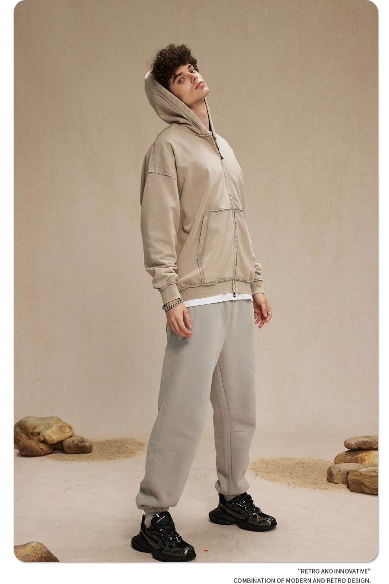 Mens Casual Washed 58% cotton 42% polyester Zip Hoodie DQ-2530 print logo 38