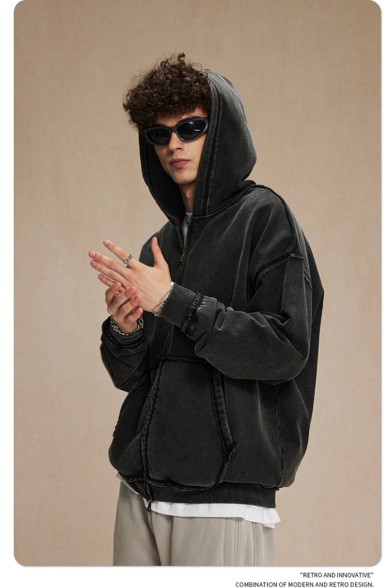 Mens Casual Washed 58% cotton 42% polyester Zip Hoodie DQ-2530 print logo 30