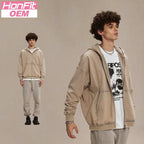 Mens Casual Washed 58% cotton 42% polyester Zip Hoodie DQ-2530 print logo 16