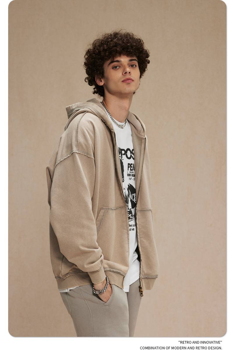 Mens Casual Washed 58% cotton 42% polyester Zip Hoodie DQ-2530 print logo 39