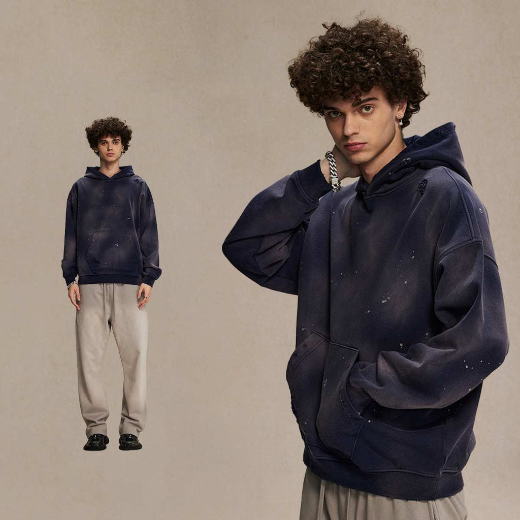 Mens Washed Oversized 58% cotton 42% polyester Hoodie DQ-2532 print logo 5