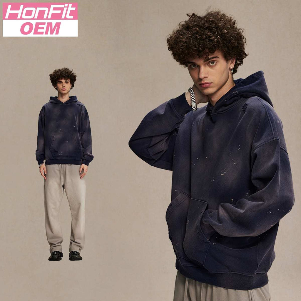 Mens Washed Oversized 58% cotton 42% polyester Hoodie DQ-2532 print logo 17