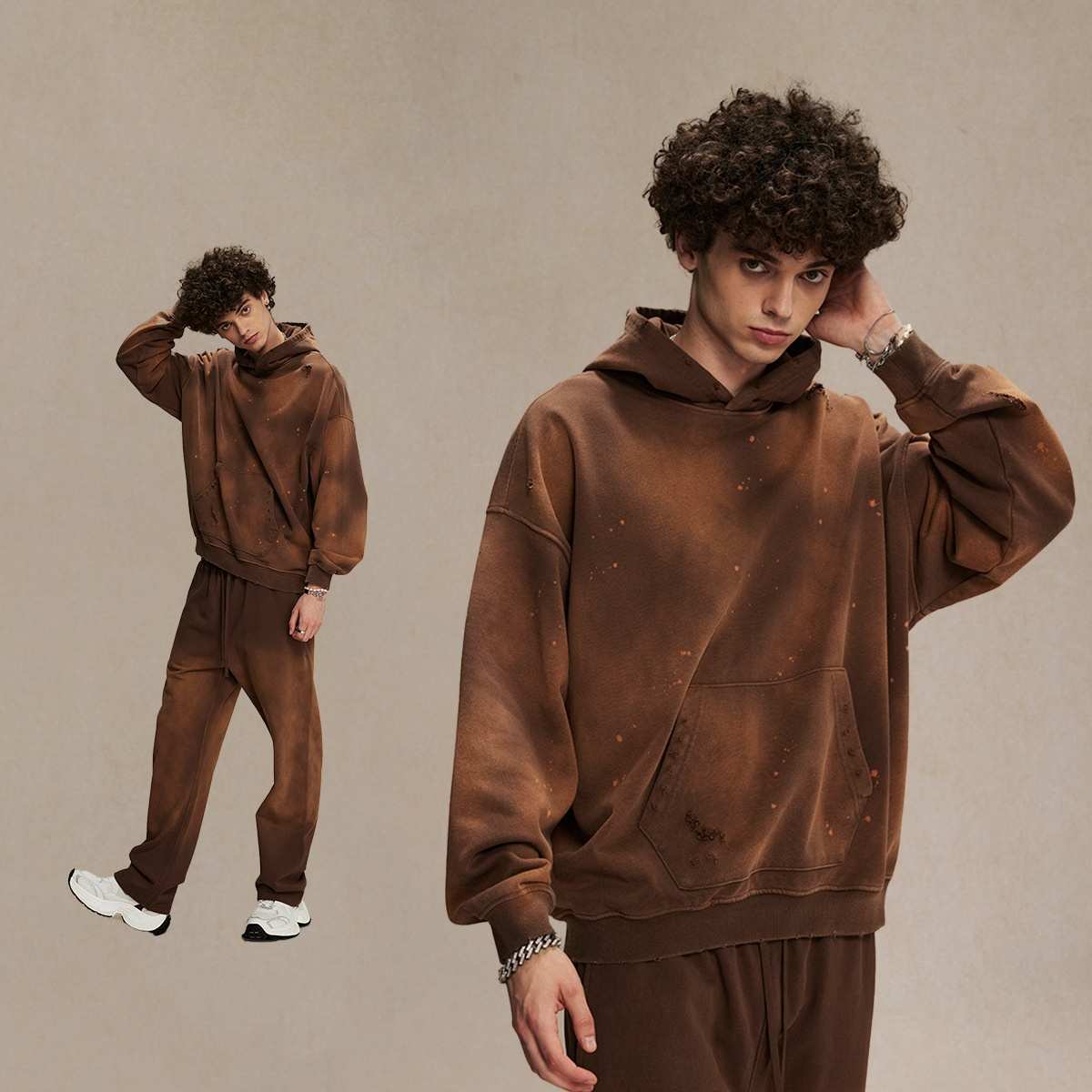 Mens Washed Oversized 58% cotton 42% polyester Hoodie DQ-2532 print logo 18