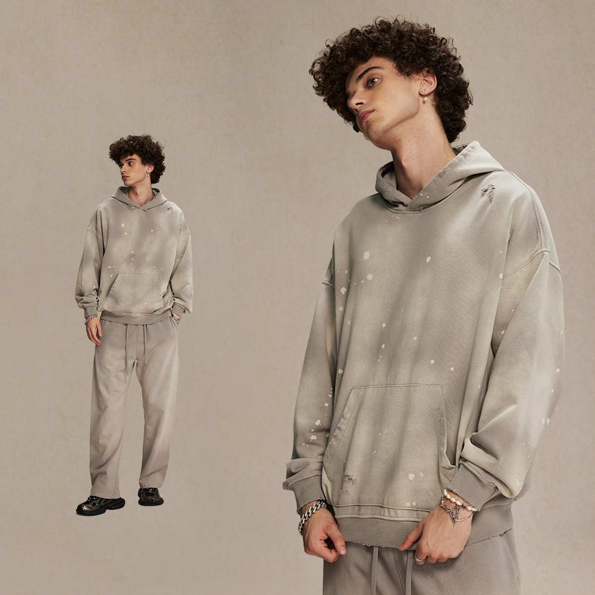 Mens Washed Oversized 58% cotton 42% polyester Hoodie DQ-2532 print logo 7