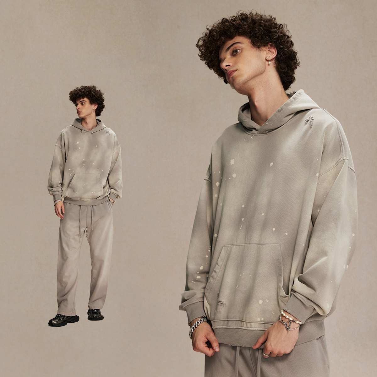 Mens Washed Oversized 58% cotton 42% polyester Hoodie DQ-2532 print logo 19