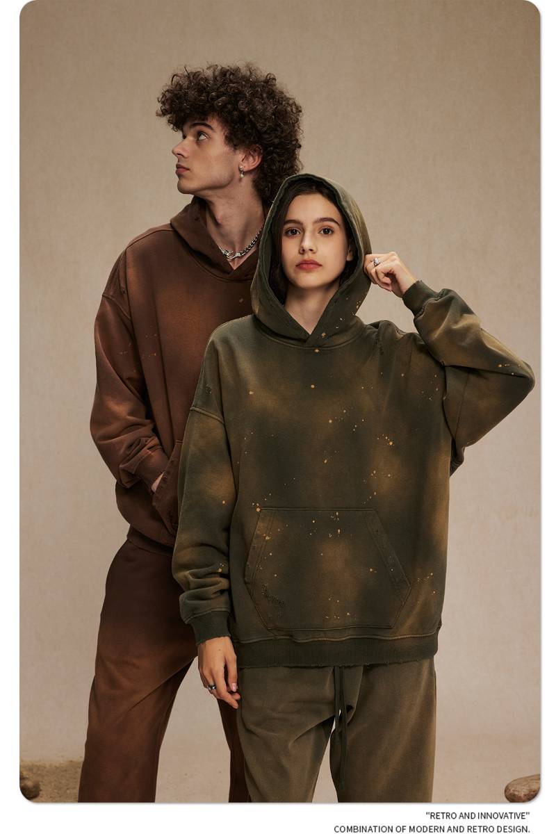 Mens Washed Oversized 58% cotton 42% polyester Hoodie DQ-2532 print logo 28
