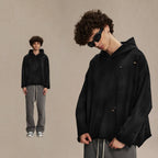 Mens Oversized Distressed 58% cotton 42% polyester Hoodie DQ-2535 print logo 6