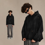 Mens Oversized Distressed 58% cotton 42% polyester Hoodie DQ-2535 print logo 15