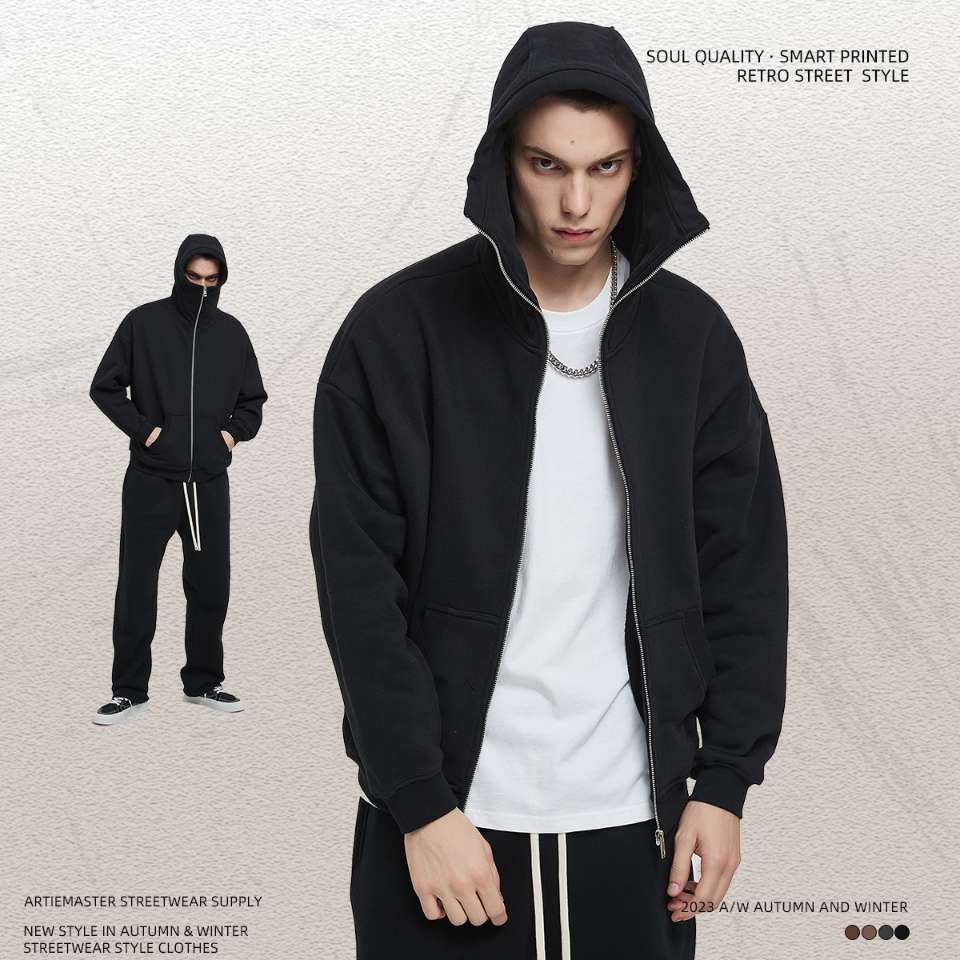 Mens Oversized Streetwear 52% cotton 48% polyester Zip Hoodie DQ-2595 print logo 13