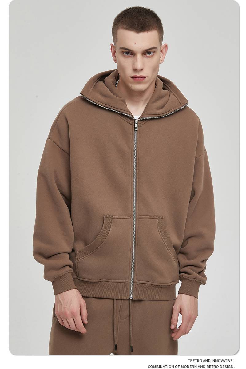 Mens Oversized Streetwear 52% cotton 48% polyester Zip Hoodie DQ-2595 print logo 26