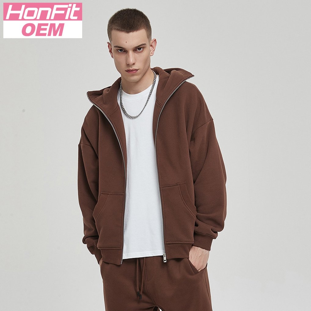 Mens Oversized Streetwear 52% cotton 48% polyester Zip Hoodie DQ-2595 print logo 19