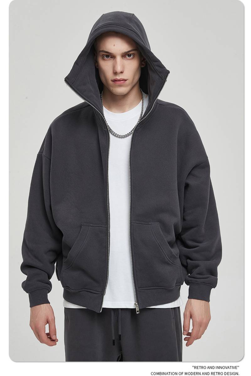 Mens Oversized Streetwear 52% cotton 48% polyester Zip Hoodie DQ-2595 print logo 31
