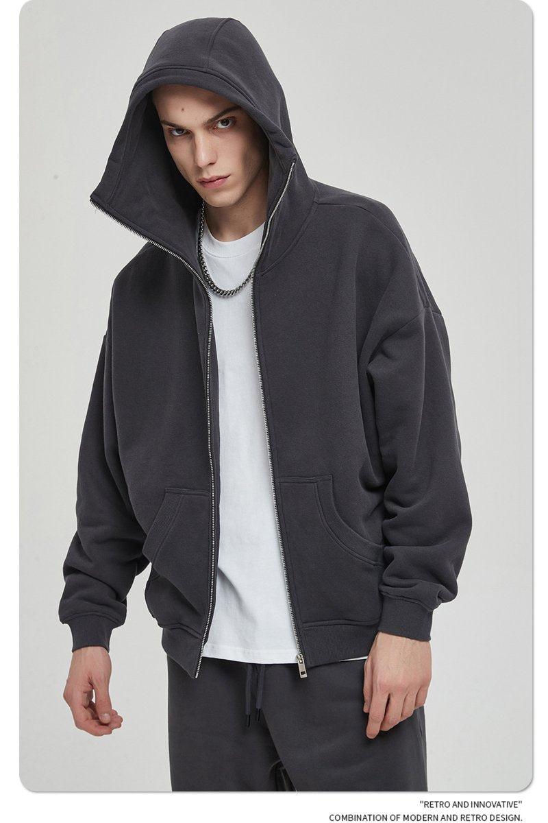 Mens Oversized Streetwear 52% cotton 48% polyester Zip Hoodie DQ-2595 print logo 32