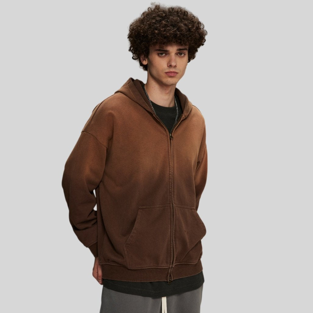 Mens Oversized Vintage 58% cotton 42% polyester Zip Hoodie DQ-2596 print logo 1